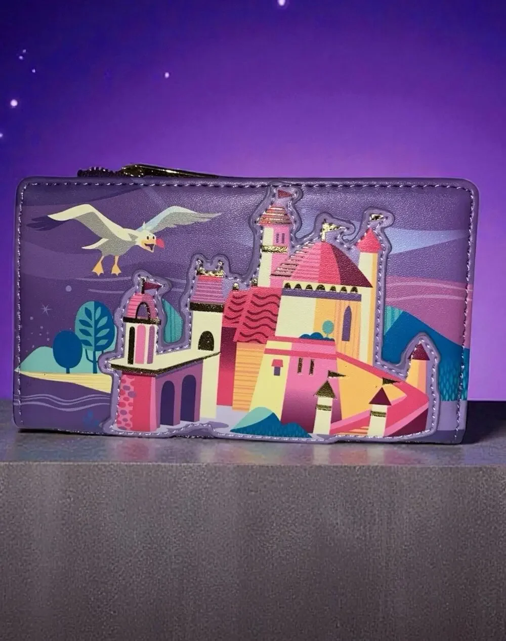 Loungefly Disney Ariel The Little Mermaid Castle Snap Flap Zip Wallet Purple New